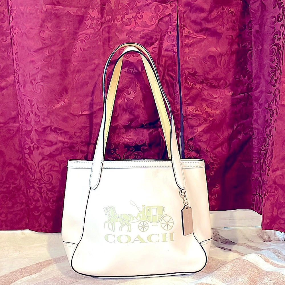 Coach White Pebble Leather Tote